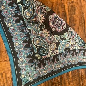 Paisley Silk Scarf in Black and Teal